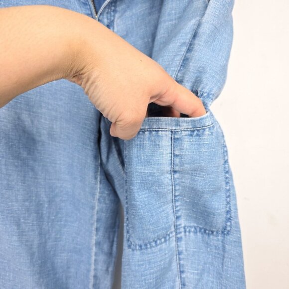 Vintage Womens' Livvy Chambray 100% Linen Wide Leg Crop Lagenlook Pants - Picture 3 of 9